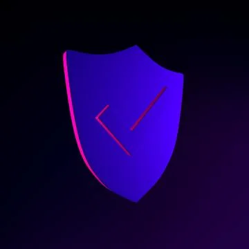 Neon shield icon. 3d rendering ui ux interface element. Dark glowing symbol. Stock Illustration
