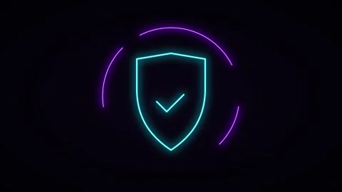 Neon shield icon animation with checkmark symbol for cybersecurity and data.. 库存影片 344862015