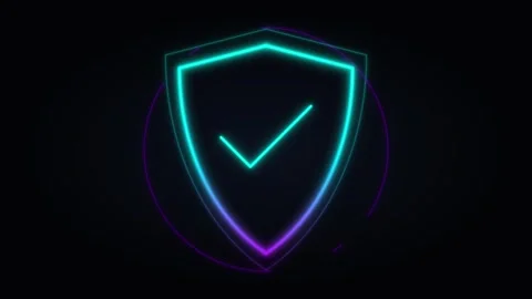Neon shield icon with checkmark animation, cyber security and data protecti.. Stock Footage 344862023
