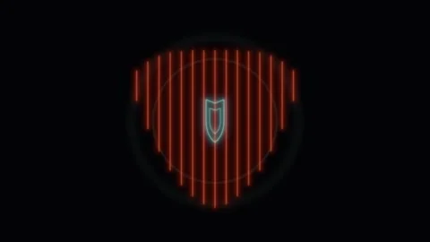 Neon shield icon pulsing with glowing red and cyan lines abstract motion ba.. Stock Footage 344862063