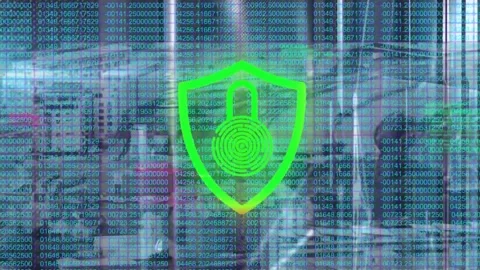 Neon shield lock responding to incoming pulse, cycling color and scanning Stock-Footage 332821817