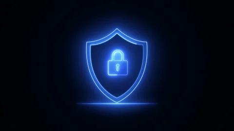 Neon Shield with Padlock Cybersecurity Protection Animation Video stock 343694587