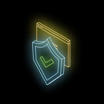 Neon shield protecting browser window symbolizing website security Stock Illustration
