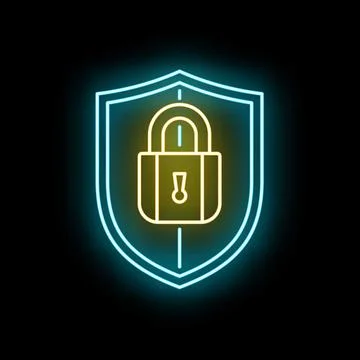 Neon shield protecting digital data security lock 스톡 일러스트