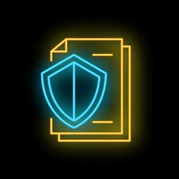 Neon shield protecting documents icon representing data security イラスト素材