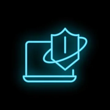 Neon shield protecting laptop signifying cybersecurity concept Stock-Illustration