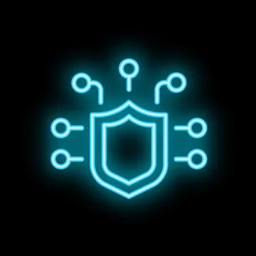 Neon shield protecting network connections cyber security icon Illustrazione stock