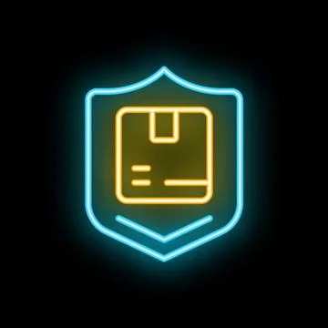 Neon shield protecting parcel package box secured delivery symbol Stock Illustration