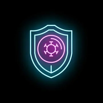 Neon shield protecting from virus icon Stock Illustration