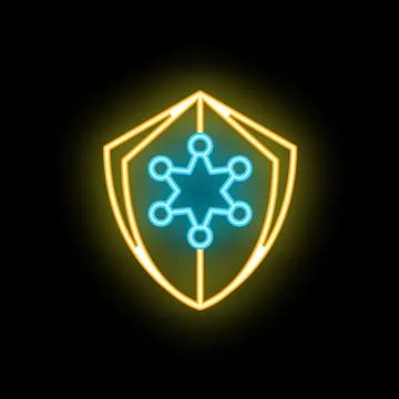 Neon shield providing security with connected network nodes Illustrazione stock