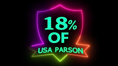 Neon Shield Shape Motion Graphic Showing 18 Percent of USA Person Statistic.. Stock Footage 329542218