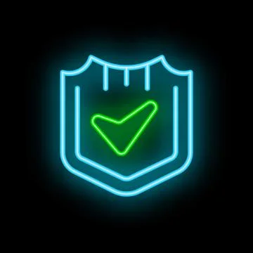 Neon shield showing green check mark symbolising security Stock Illustration