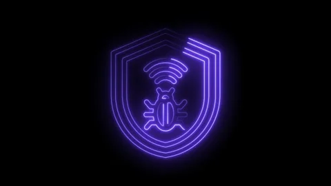 Neon shield symbolizing network security defense against cyber attacks and virus Stock Footage 330785126