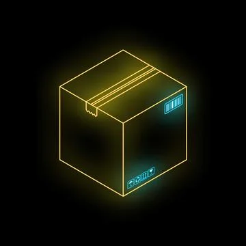 Neon shining cardboard box with a barcode for delivery service Illustration