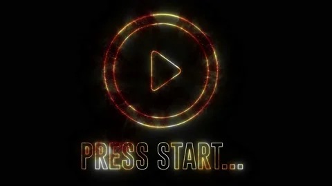 Neon, shinny play button. Fire style, burning press start icon, technology an Stock Footage 147102968
