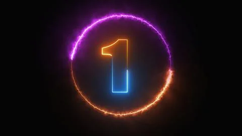 Neon shiny number one with text in neon fire circle round. Stock Illustration