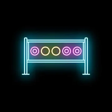Neon shooting range targets glowing on dark background Stock Illustration