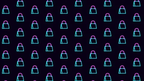 Neon Shopping Bag Pattern Motion Background For Cyber Monday Sale Promo. Stock Footage 347362100
