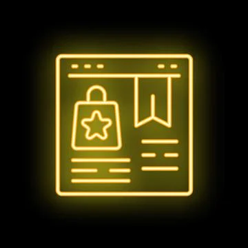 Neon shopping website interface with bookmark and shopping bag icons Illustrazione stock