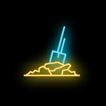 Neon shovel digging ground icon illustrating construction 스톡 일러스트