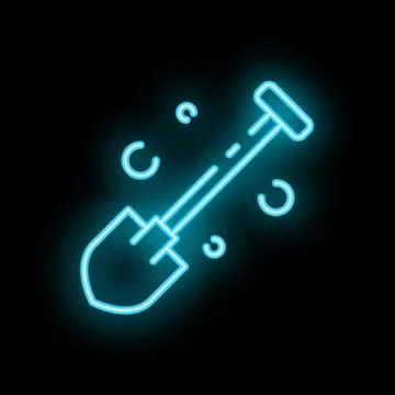 Neon shovel digging throwing dirt on black background Stock Illustration
