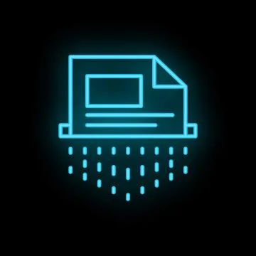 Neon shredder icon depicting document being shredded Stock Illustration