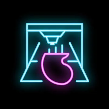 Neon sign of a 3d printer printing a human heart for medical use Stock Illustration