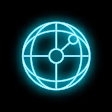 Neon sign of abstract globe with dots connected representing global network.. Stock Illustration
