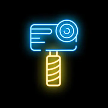 Neon sign of action camera for vlogging and travel mounted on a selfie stick Stock Illustration