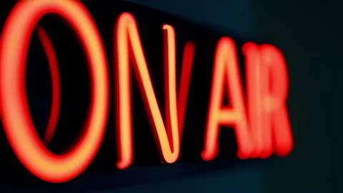 Neon Sign On-Air Studio Broadcasting Radio Podcast Live Recording Wall Stock Footage 337125024