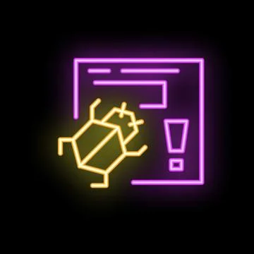 Neon sign alerting about computer bug threatening software イラスト素材
