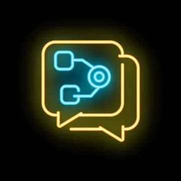 Neon sign of algorithm inside speech bubble on black background Illustrazione stock