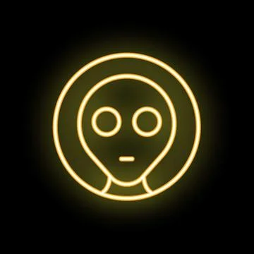 Neon sign alien face glowing on black background Stock Illustration