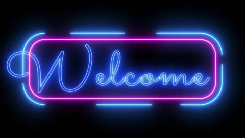 Neon sign animated welcome cursive script text glowing with elegant typogra.. Video stock 345663136