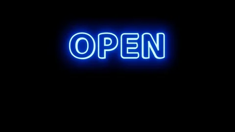 Neon sign animation Open 24 hours on a black background. Blue neon sign Open 24 Stock Footage 170734673