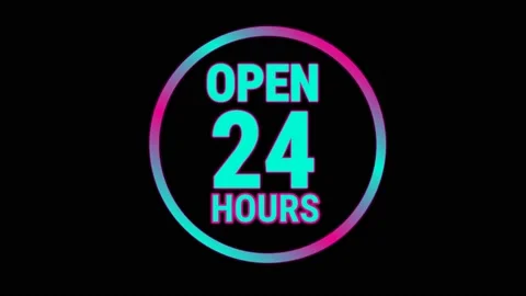 Neon sign animation Open 24 hours on a black background. Stock Footage 221734801