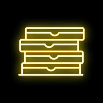 Neon sign of archive boxes stacked upwards on black background Illustrazione stock