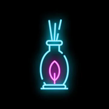 Neon sign of aromatic reed diffuser spreading pleasant scent Stock Illustration