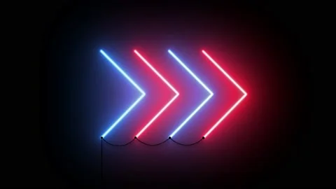 Neon sign Arrows Animation of red light signal and blue spreading from the cente Vídeo Stock 139223063