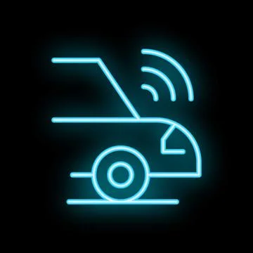 Neon sign of autonomous self driving vehicle on the road Stock Illustration