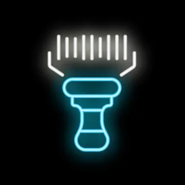 Neon sign of a barcode scanner emitting light rays on black background Stock Illustration