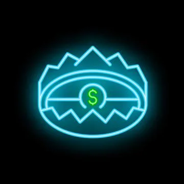 Neon sign of a bear trap holding a dollar bill as bait Stock Illustration