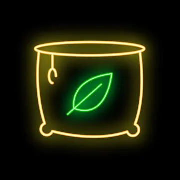 Neon sign of biodegradable compostable bag showing green leaf logo Stock Illustration