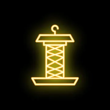 Neon sign of bird feeder with hook on black background glowing in dark Stock Illustration