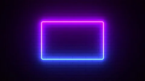 Neon sign on a brick wall. Glowing purple rectangle. Stock Footage 224251699