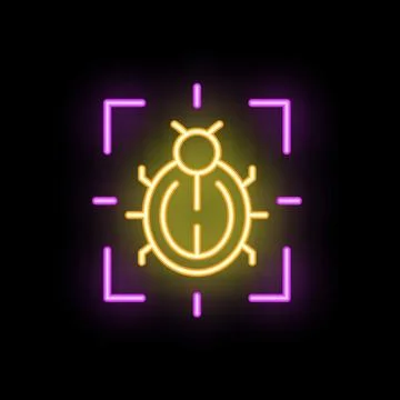 Neon sign of bug fixing, debugging, software testing and fixing concept Stock Illustration