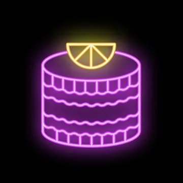 Neon sign of cake with lemon slice on top Stock Illustration