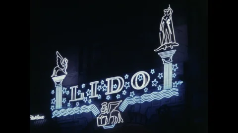 Neon sign on the Champs Elysees, above the street, "Lido" night club, Paris, Stock Footage 85877117