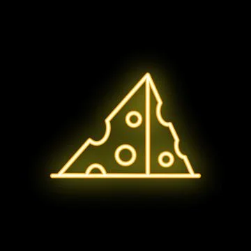 Neon sign of cheese slice glowing on black background Stock Illustration