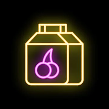 Neon sign of cherry juice pack with black background Stock Illustration